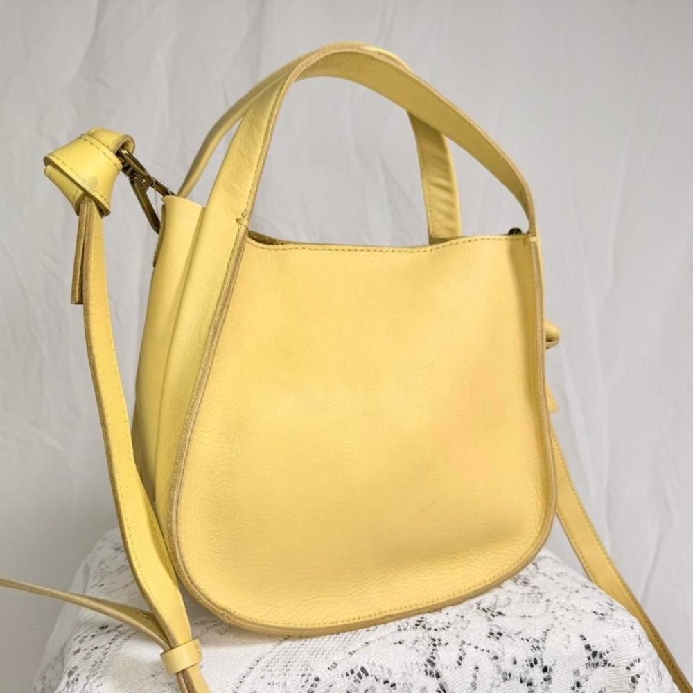 Madewell Yellow Leather Mini Crossbody Bucket Bag